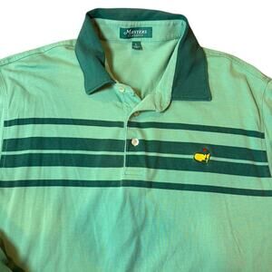 MASTERS CLASSICS Men's Green Striped Polo Shirt LARGE Short Sleeve Golf Augusta
